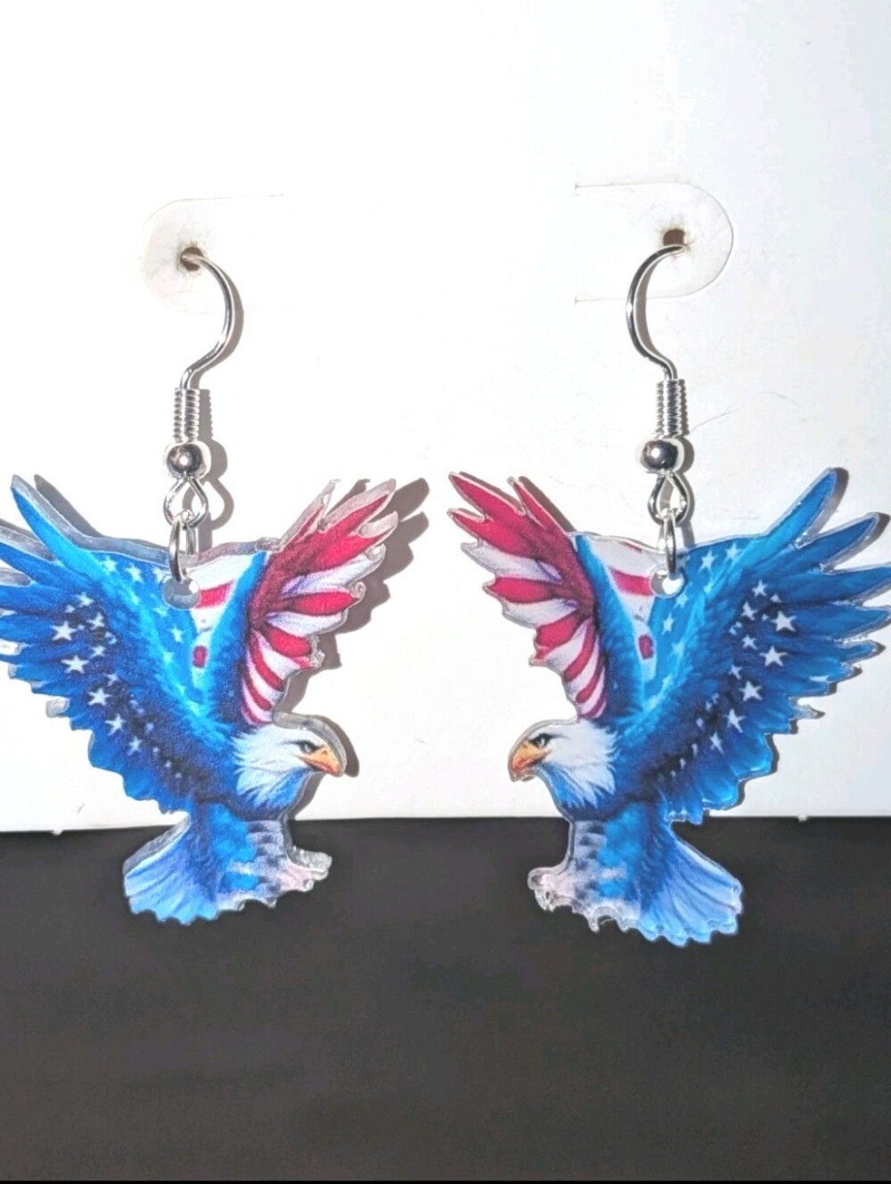 Hand Crafted Festive Blue Patriotic Eagle Bird Earrings for Pets Owners